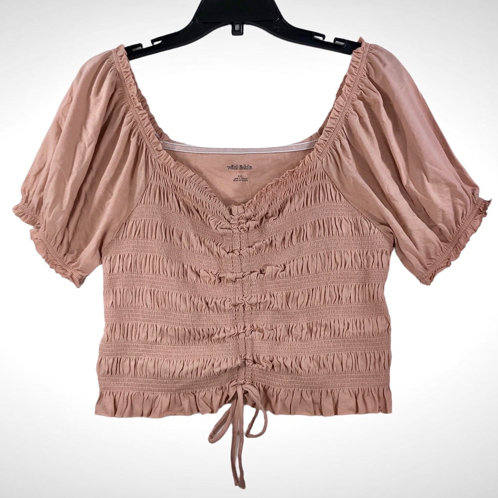Wild Fable Puff Short Sleeve Runched Tie Front  Top Sz XXL